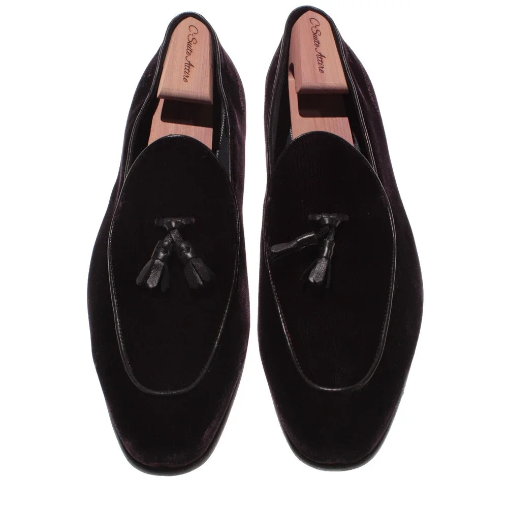 Di Bianco NWB Tasseled Slip On Loafers Size 11 US in Dark Purple Velvet